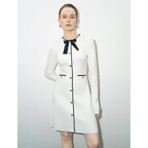 URBAN REVIVO Bow Tie Decor Crew Neck‎ Knitted Dress